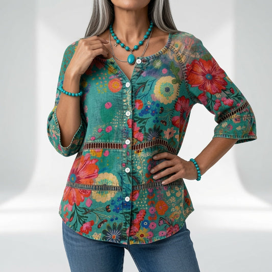 Sylvéria™ — Bohemebluse med print til hverdagselegance