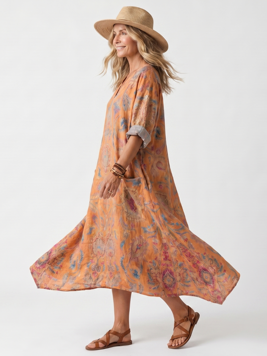 Remi | Oversized midikjole med print, revers og lommer
