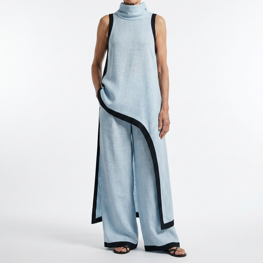 Angélique™ — Lang todelt kjole med kontrastkant og minimalistisk elegance