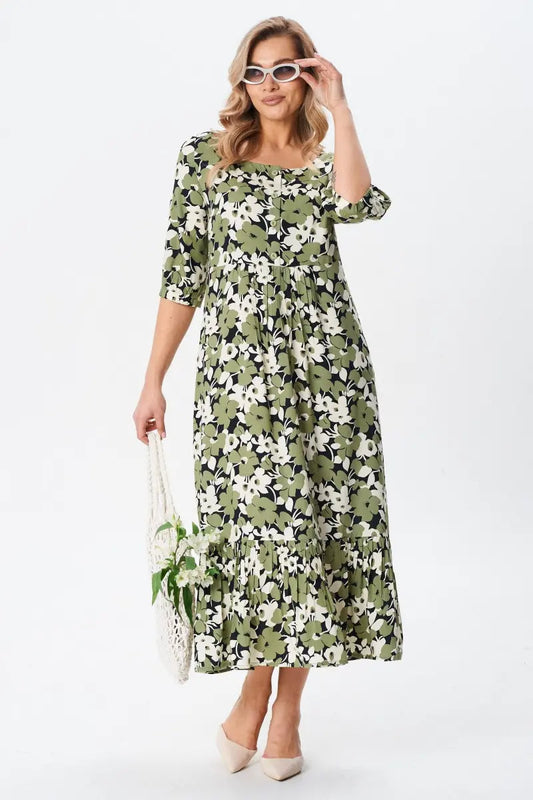 Florine™ — Elegant og feminin blomstret kjole i midilængde