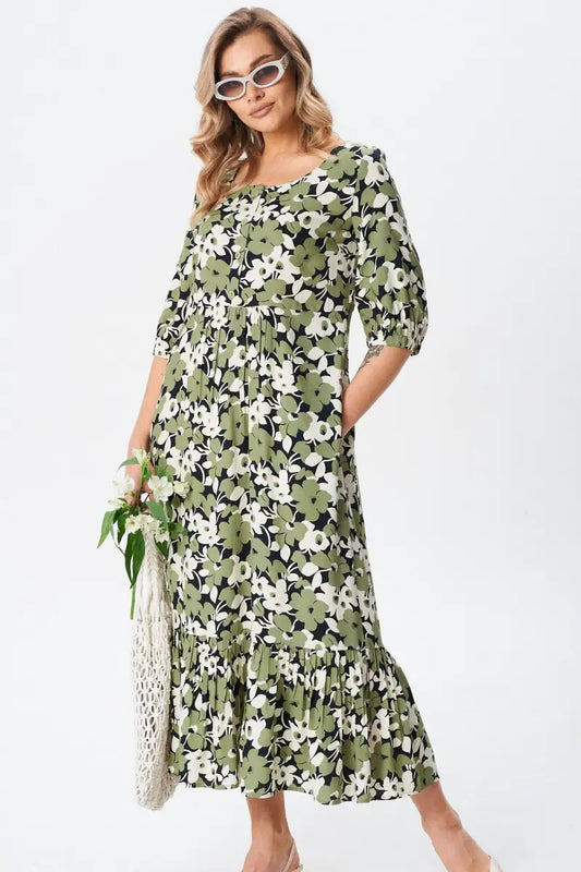 Florine™ — Elegant og feminin blomstret kjole i midilængde