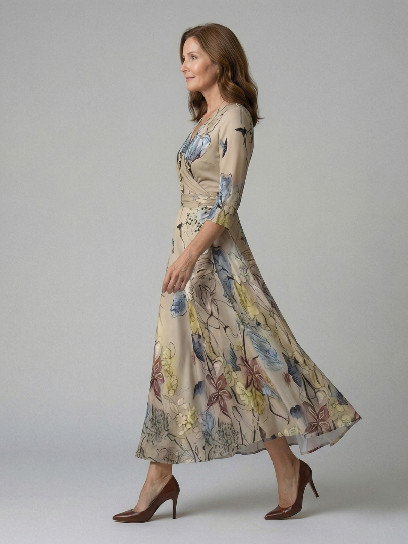 Celine | Midikjole i wrap-look med krave