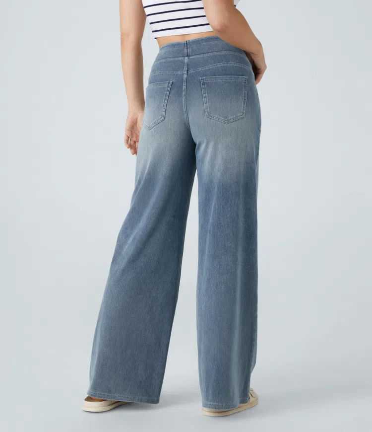 Meget elastiske jeans med vide ben og høj talje