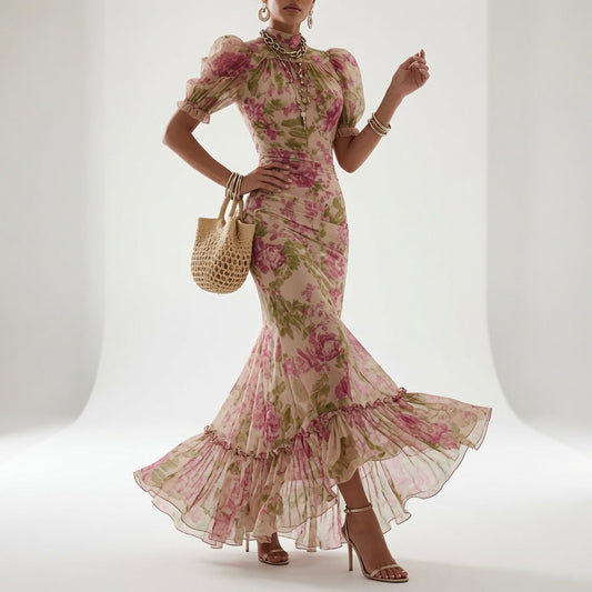 Rosalie™ | Maxikjole med vintage rosenprint