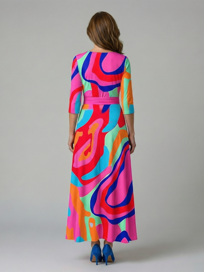 Celine | Midikjole i wrap-look med krave