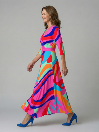 Celine | Midikjole i wrap-look med krave