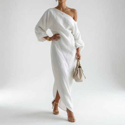 Elise™ | Elegant hvid maxikjole med bare skuldre