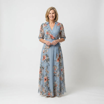 Elowen | Maxi-wrapkjole med V-hals og blomsterprint