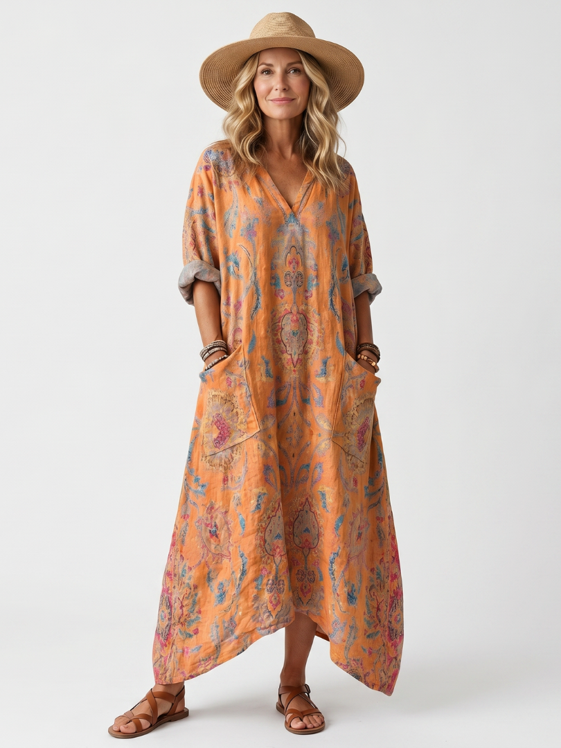 Remi | Oversized midikjole med print, revers og lommer