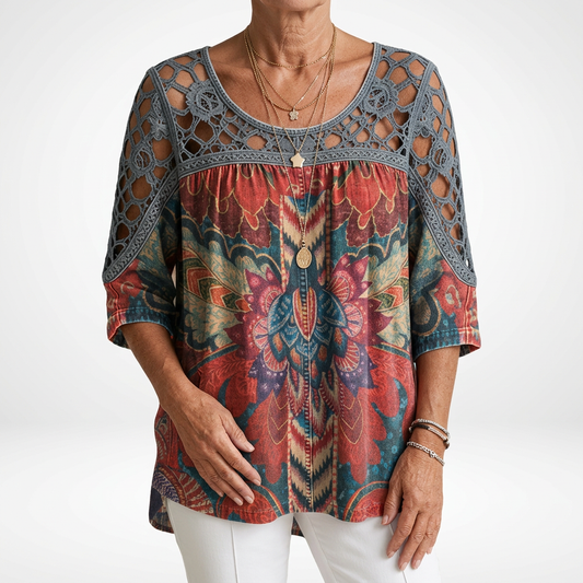 Zénaïde™ — Bluse med etnisk print i bohemestil og naturlig feminin charme