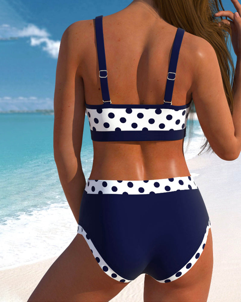 Liesbeth - Bikini med prikker, høj talje og patchwork-design