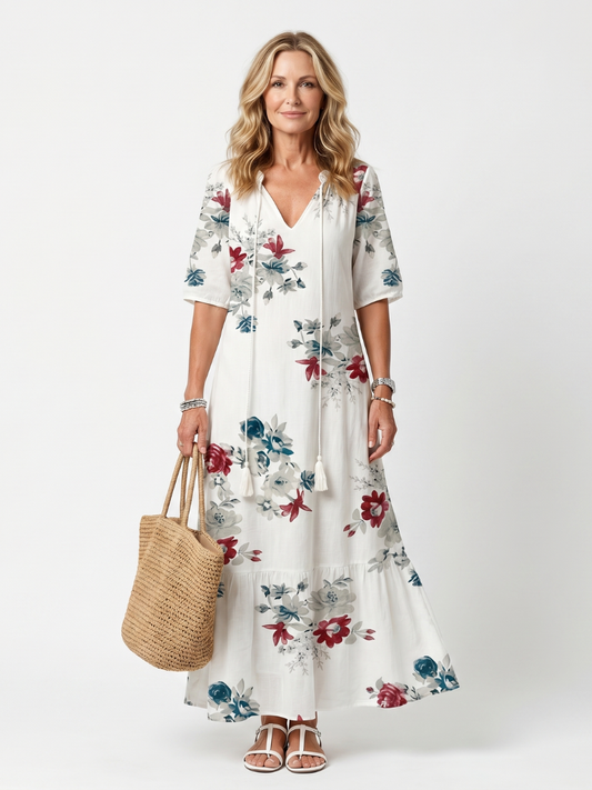 Maeva | Midikjole med bindebånd og spredt blomsterprint