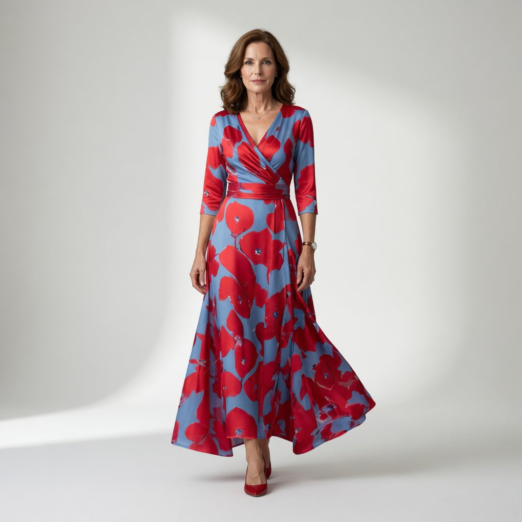Celine | Midikjole i wrap-look med krave
