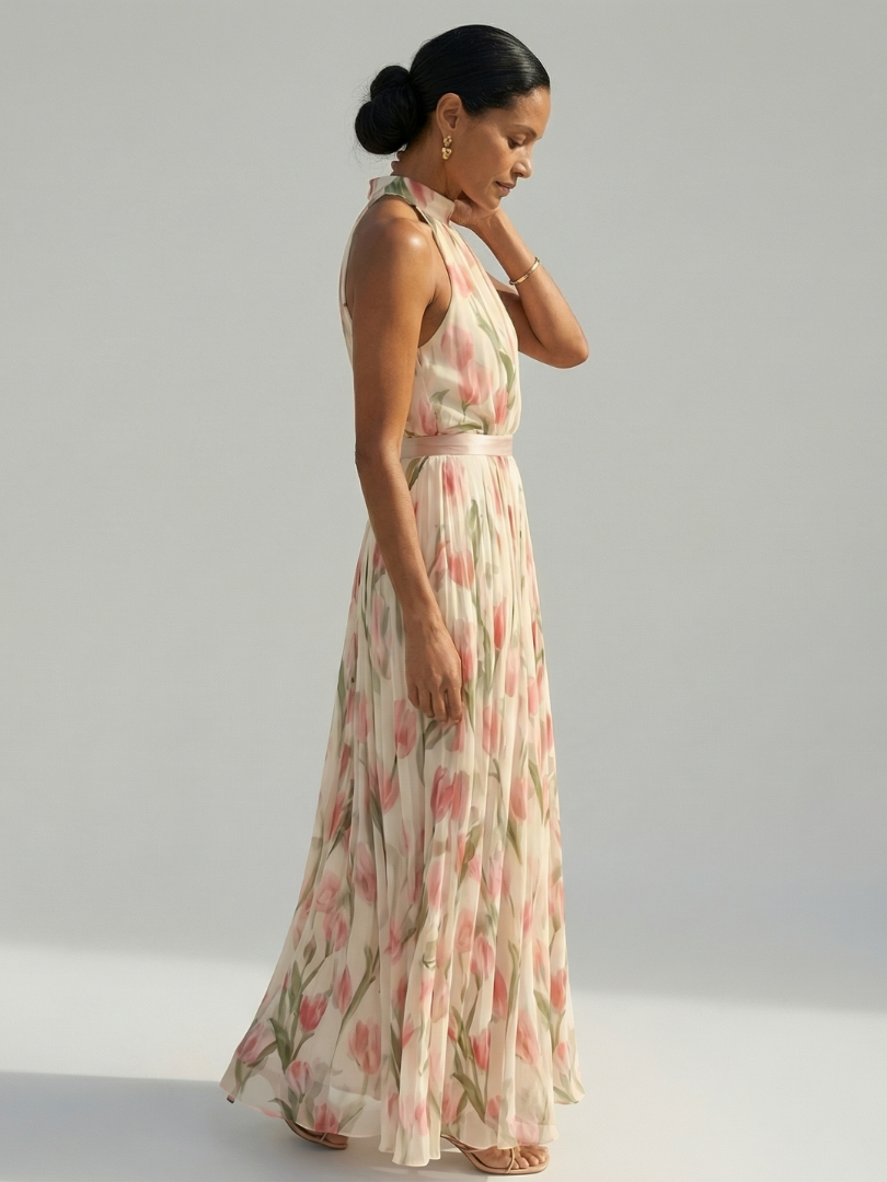 Aurelle | Midikjole med halterneck og blomster