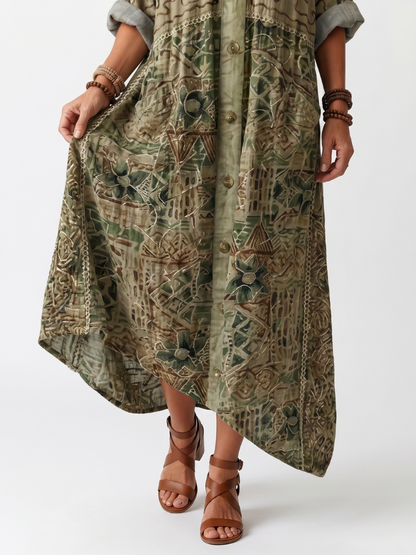 Aleta | Oversize midikjole med knapper, broderi og lommer