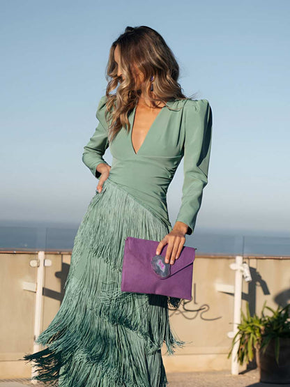 Udsvingskjole med elegante frynser - Maison Claire et Sylvie
