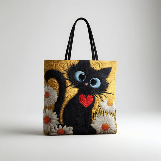 Artisan Tote Bag - Sort kat med margeritter