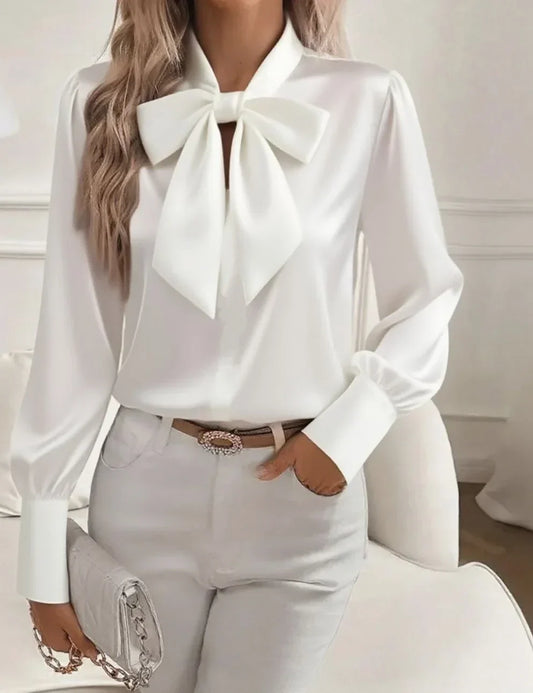 Élodine™ — Elegant satinbluse med lange ærmer