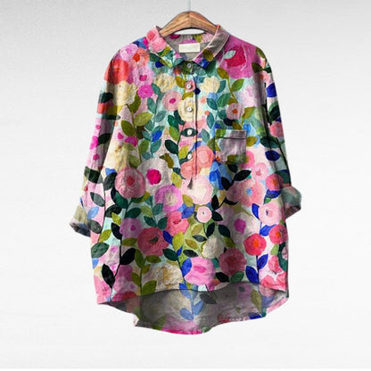 Rosélina™ — Elegant, flydende skjorte med kunstnerisk blomstermotiv