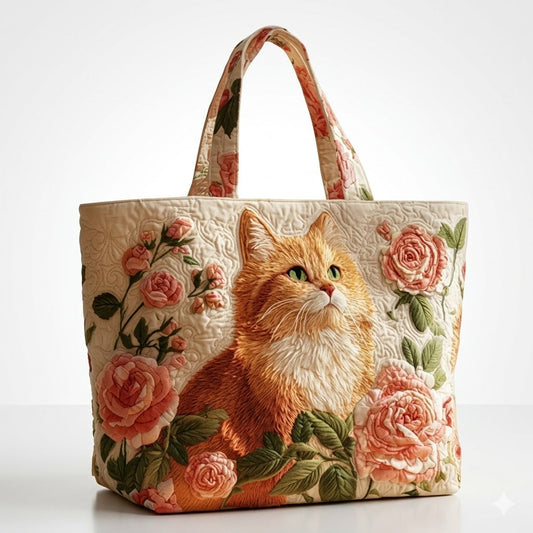 Artisan Tote Bag - Orange kat med roser