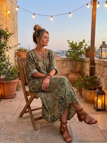 Aleta | Oversize midikjole med knapper, broderi og lommer