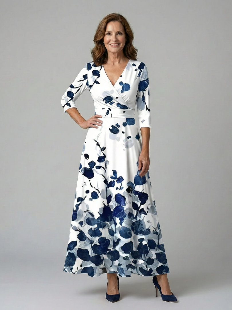 Celine | Midikjole i wrap-look med krave