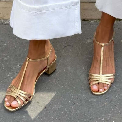Allegra gyldne sandaler med blokhæl