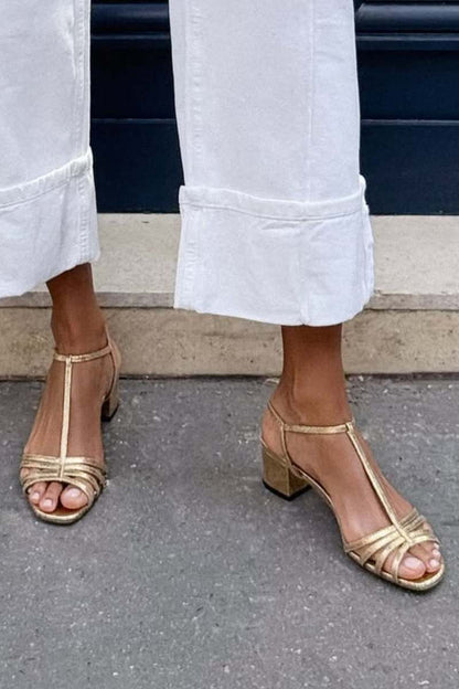 Allegra gyldne sandaler med blokhæl