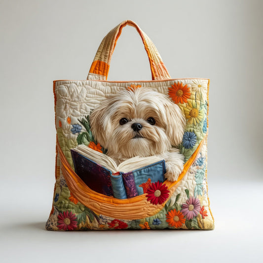 Tote Bag Artisan - Shih Tzu med bøger og blomster