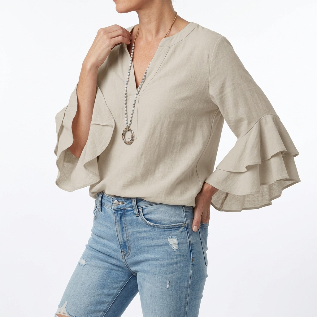 Mélorisse™ — Elegant flydende bluse med flæseærmer