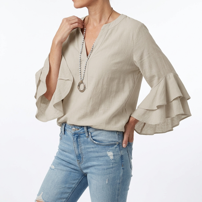 Mélorisse™ — Elegant flydende bluse med flæseærmer