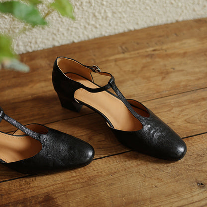 T-strap pumps i læder Elowen