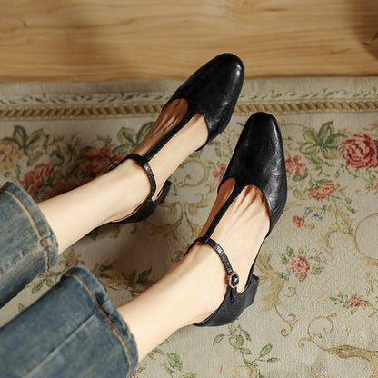 T-strap pumps i læder Elowen