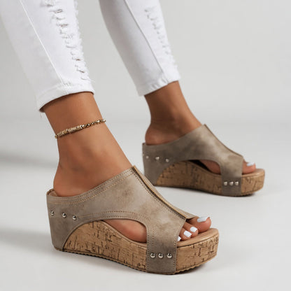 Guillemette™ — Platformmule i kork med nitter i boheme-stil