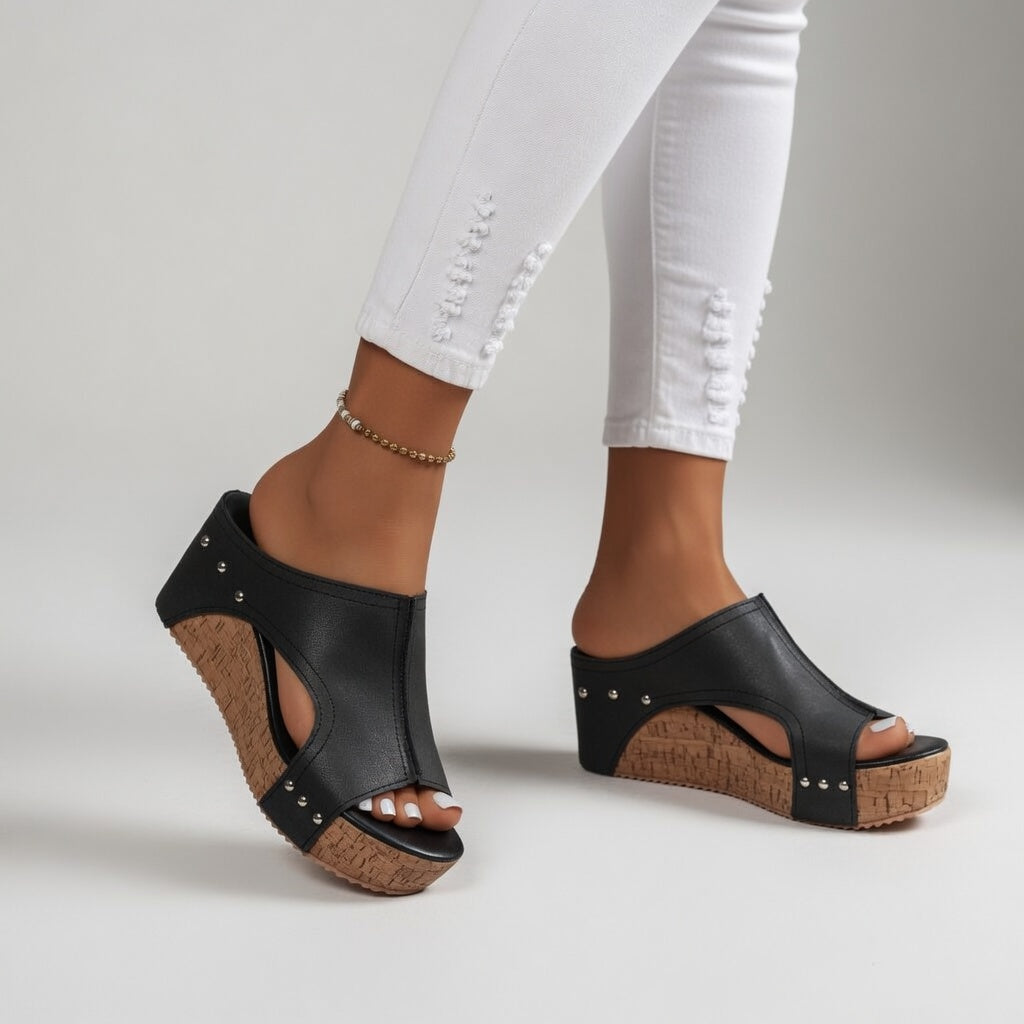 Guillemette™ — Platformmule i kork med nitter i boheme-stil