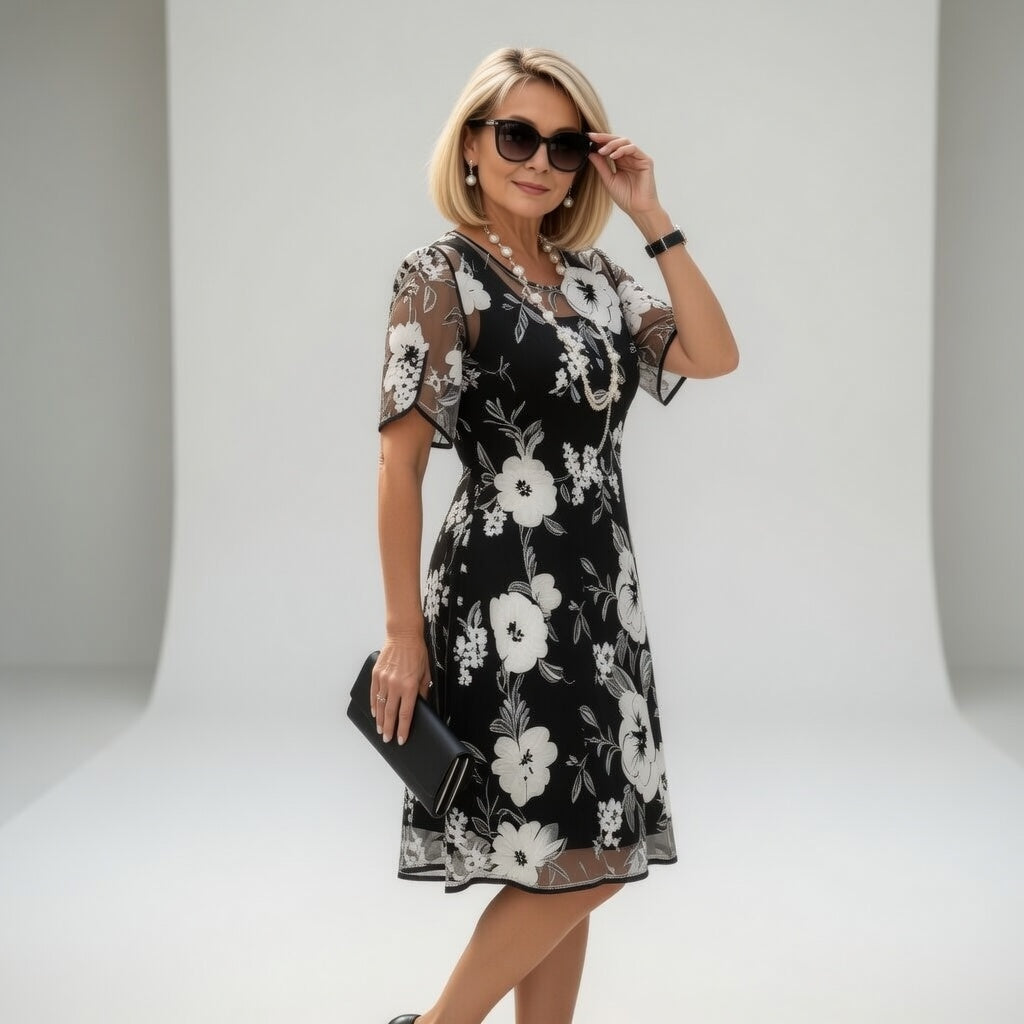 Wulfhilde™ — Blomstret chiffonkjole med tidløs elegance