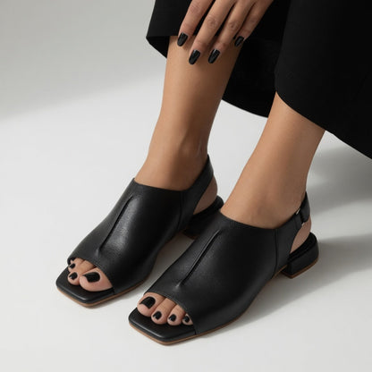 Séraphelle™ — Sandal med firkantet tå og lav hæl, minimalistisk elegance