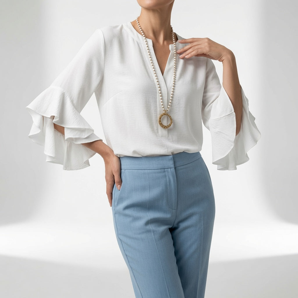 Mélorisse™ — Elegant flydende bluse med flæseærmer