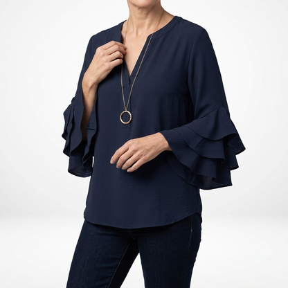 Mélorisse™ — Elegant flydende bluse med flæseærmer