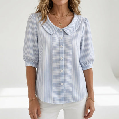 Zélie™ — Elegant stribet bluse med puffærmer