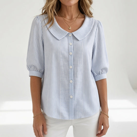 Zélie™ — Elegant stribet bluse med puffærmer
