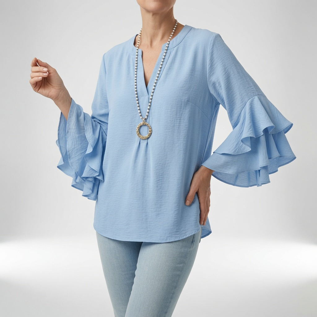 Mélorisse™ — Elegant flydende bluse med flæseærmer