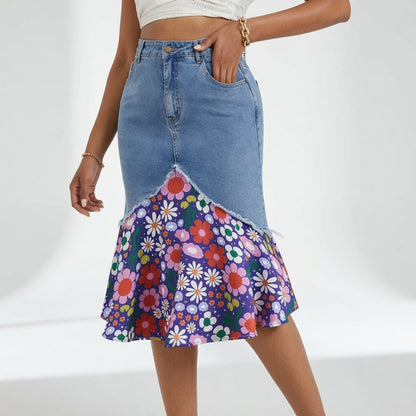 Delavine™ — Denimnederdel med blomster og feminin elegance