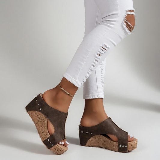 Guillemette™ — Platformmule i kork med nitter i boheme-stil