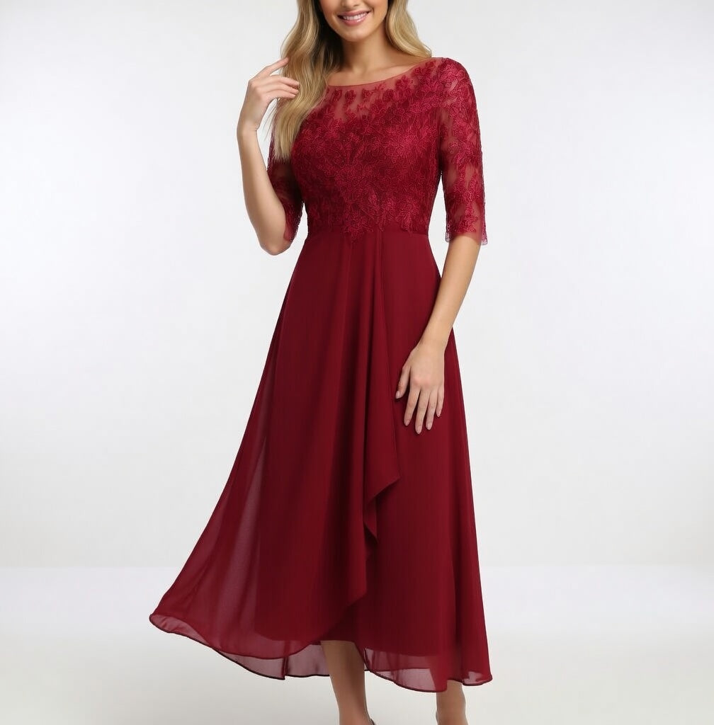 Séraphine™ — Elegant midikjole i blonde med tidløs charme