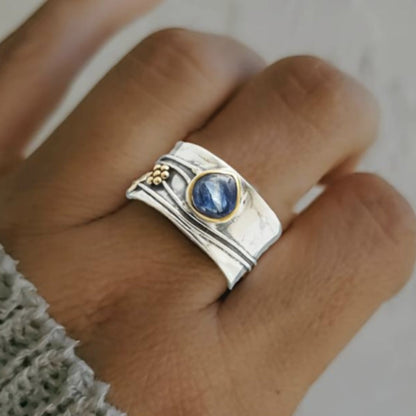 Vintage sølvring med blå krystal