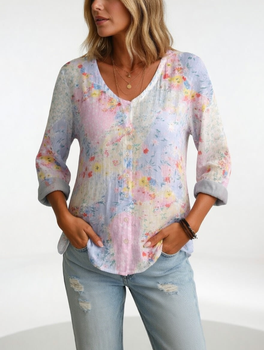 Maréline™ — Blomstret bluse med blød, naturlig elegance
