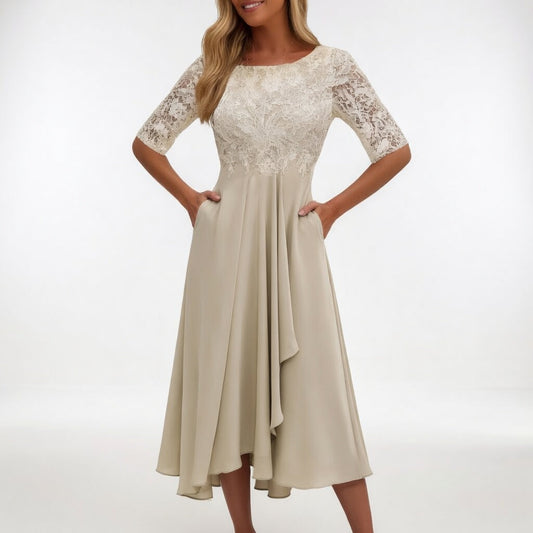 Séraphine™ — Elegant midikjole i blonde med tidløs charme