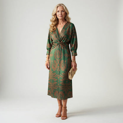 Hortense™ — Elegant midikjole med wrap-look og print