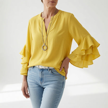 Mélorisse™ — Elegant flydende bluse med flæseærmer
